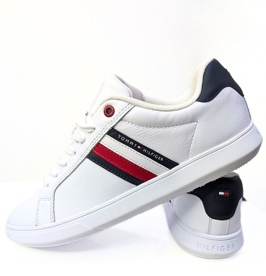 Baskets en cuir blanc Tommy Hilfiger Essential Stripe.
