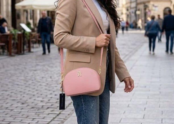 Sac à Bandoulière Tommy Hilfiger : rose poudré & logo Doré.