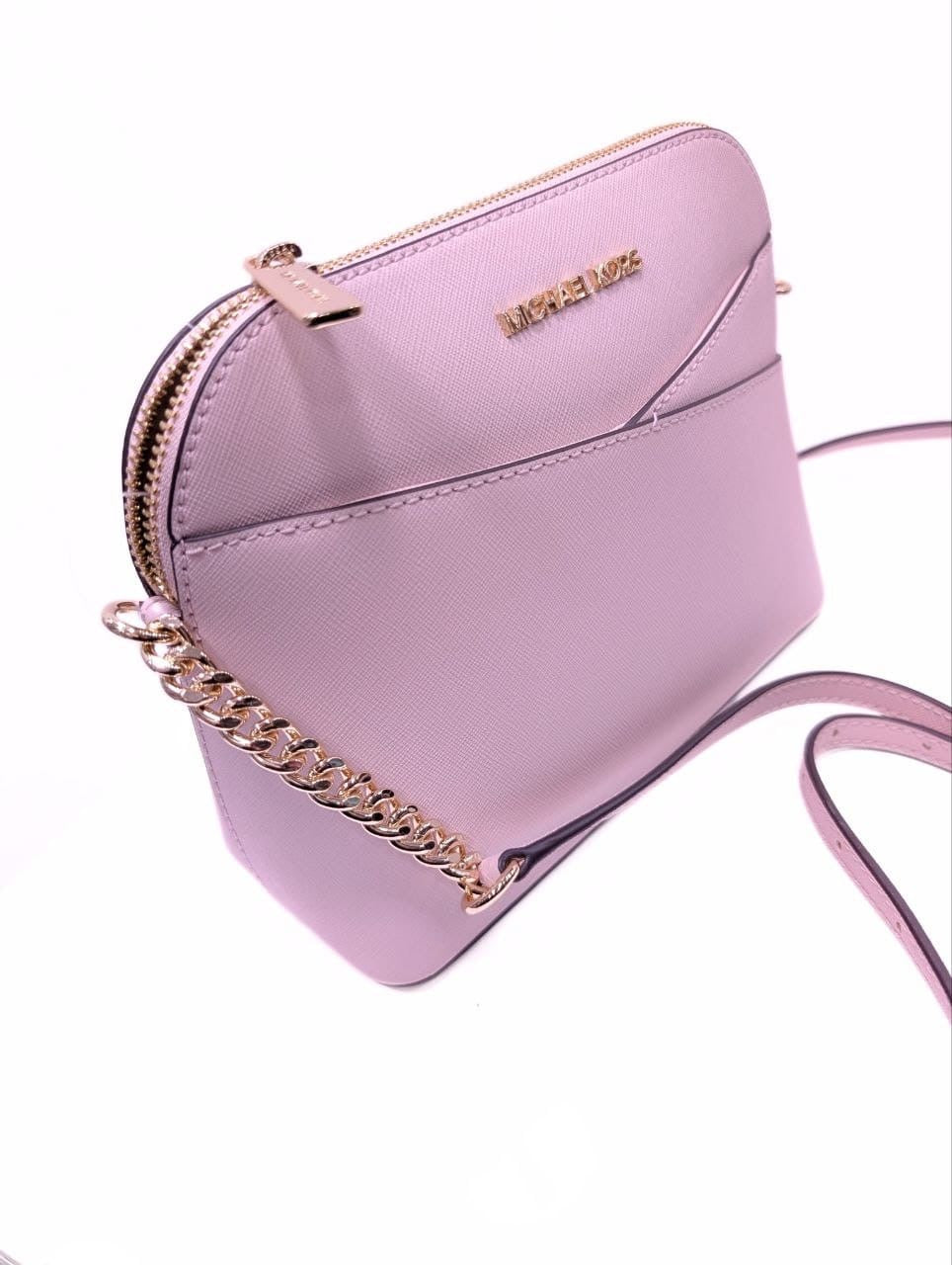 Sac Bandoulière Michael Kors Dome en Cuir Saffiano Rose Poudré (21 × 18 cm).