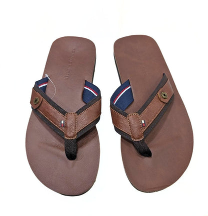 Claquettes Homme Tommy Hilfiger – Cuir Marron & Style Marine.