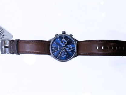 Montre Homme Fossil Chronographe – Cadran Bleu & Bracelet Cuir Marron.