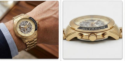 Montre Homme Fossil Automatique Squelette – Boîtier & Bracelet Dorés.
