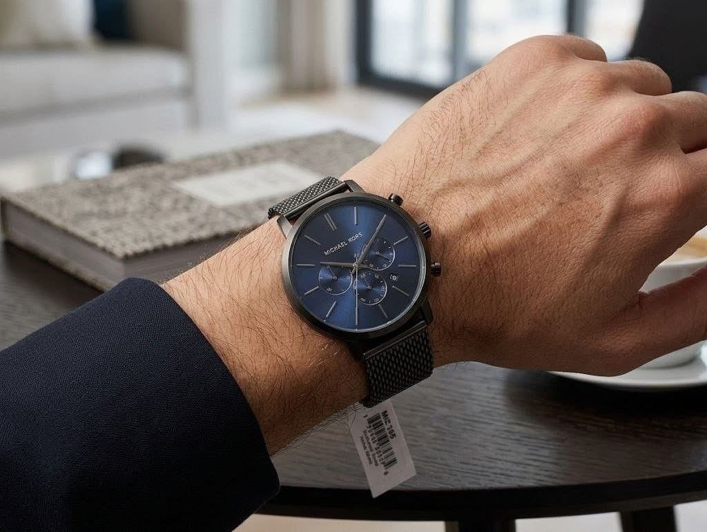 Montre Homme Michael Kors – Boîtier Noir & Cadran Bleu Saphir (Bracelet Maille Milanaise).