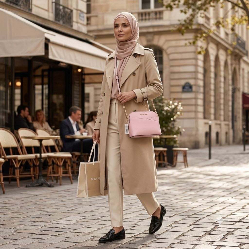 Sac Bandoulière Michael Kors Dome en Cuir Saffiano Rose Poudré (21 × 18 cm).
