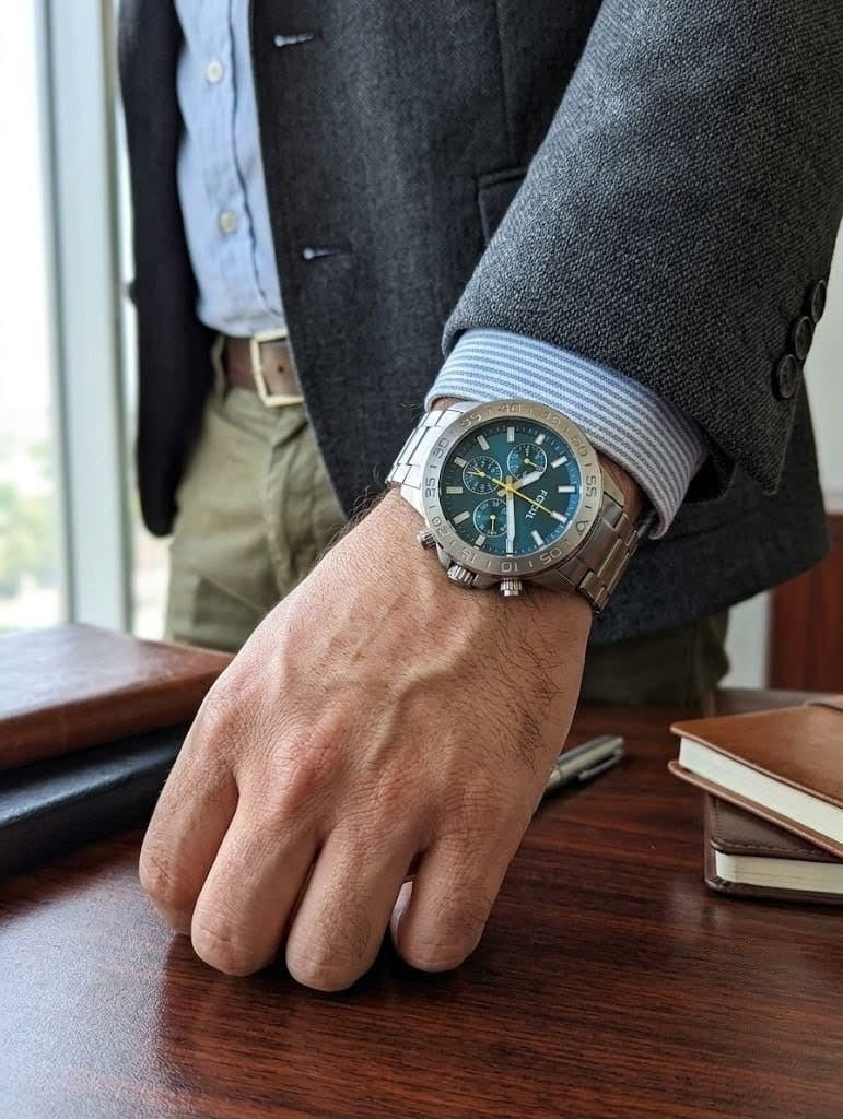 Montre Multifonction Fossil pour Homme – Cadran Bleu Canard & Bracelet Acier Inoxydable.