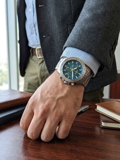 Montre Multifonction Fossil pour Homme – Cadran Bleu Canard & Bracelet Acier Inoxydable.