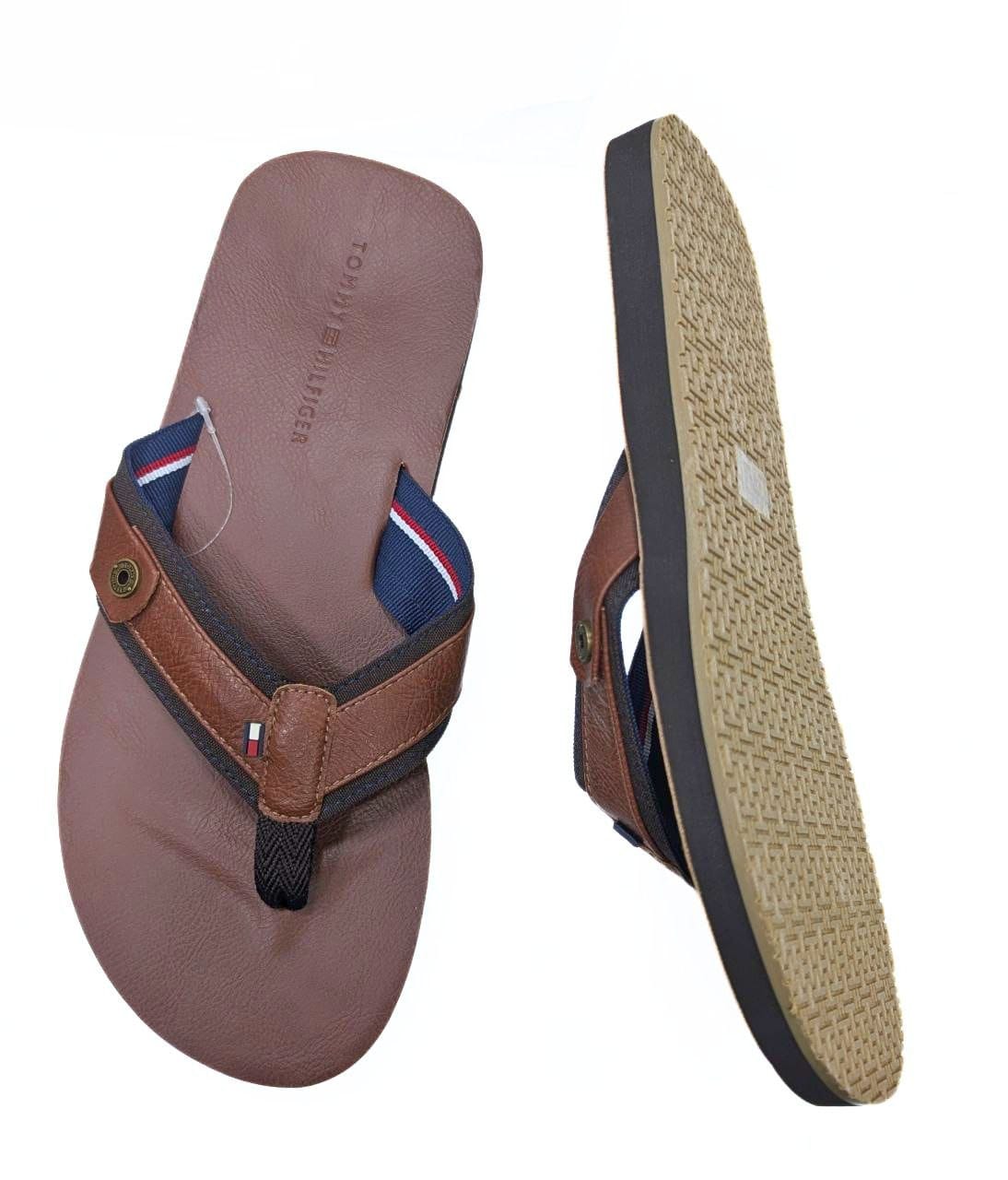 Claquettes Homme Tommy Hilfiger – Cuir Marron & Style Marine.